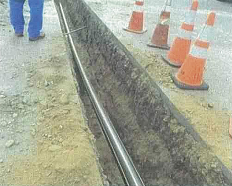 A high-density polyethylene gas pipeline — similar to what would be built in the Augusta area distribution system — is seen during the expansion of a system in Freeport.