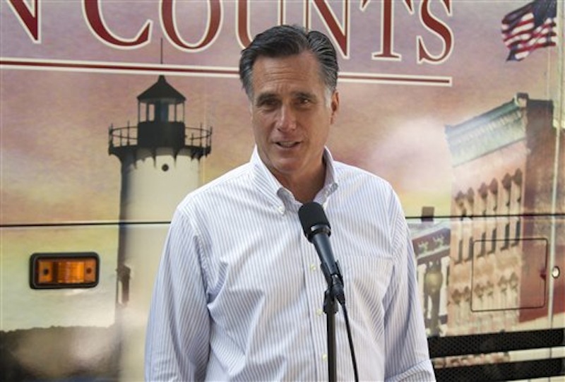 In this June 19, 2012, file photo, Republican presidential candidate, former Massachusetts Gov. Mitt Romney speaks in Holland, Mich. (AP Photo/Evan Vucci)