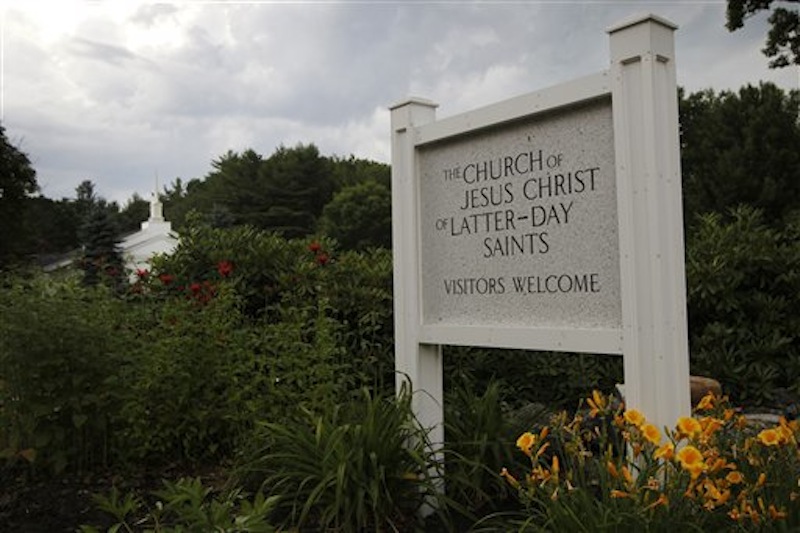 A photo made July 1, 2012, shows the Church of Jesus Christ of Latter-Day Saints in Wolfeboro, N.H., where Republican presidential candidate Mitt Romney attended Sunday services. Romney, the first Mormon to clinch the presidential nomination of a major party, attended services Sunday with his wife, Ann, five sons, five daughters-in-law and eighteen grandchildren. (AP Photo/Charles Dharapak)