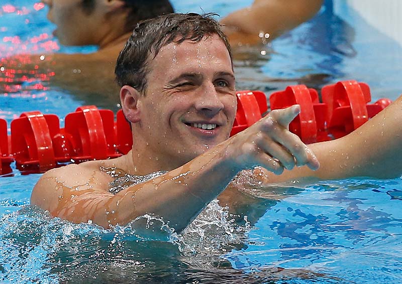 Ryan Lochte of the United States reacts after finishing first in the men's 400-meter individual medley swimming final in the 2012 Summer Olympics in London on Saturday. 2012 London Olympic Games Summer Olympic games Olympic games Spo