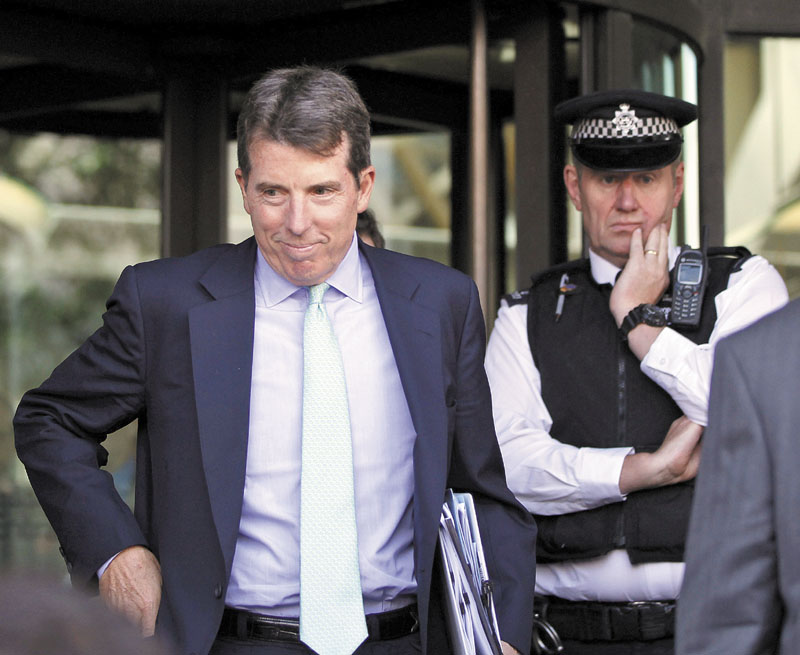 COLBY CONNECTIONS: Former Barclays CEO Bob Diamond leaves a London courthouse on July 4. Diamond, a 1973 graduate of Colby College, has been called one of the richest bankers in the world.