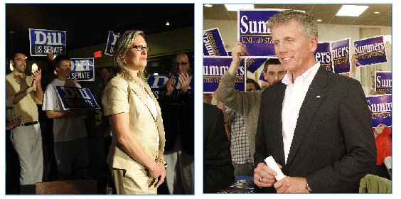 Maine U.S. Senate canddiates Cynthia Dill, left, and Charlie Summers, right. Dill is the Democratic nominee, Summers is the Republican nominee.
