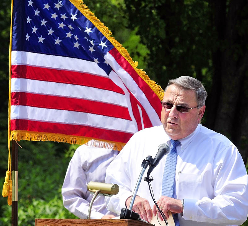 Staff photo by Joe Phelan Gov. Paul LePage speaks at a POW/MIA event on Wednesday at Blaine House in Augusta.