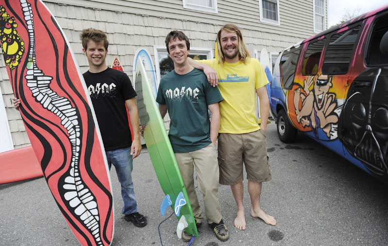 YOUNG ENTREPRENEURS: Brett Dobrovolny, Ryan McDermott and Andy McDermott of Black Point Surf Shop last week in Scarborough.