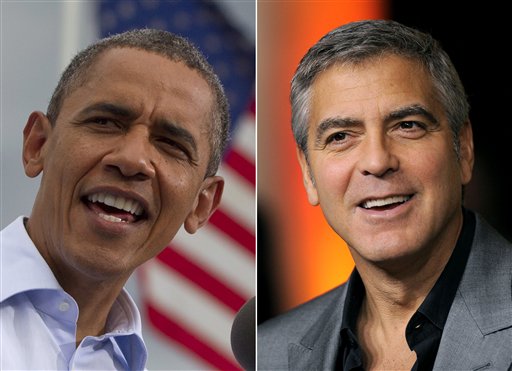 This photo combo made from file photos shows President Barack Obama, left, and actor George Clooney. Obama says Clooney is a good friend and a good person who is sensitive about protecting that friendship. The president tells Entertainment Tonight in an interview airing Monday, Aug. 20, 2012 that he got to know Clooney through his work on Sudan when Obama was in the U.S. Senate. (AP Photo)