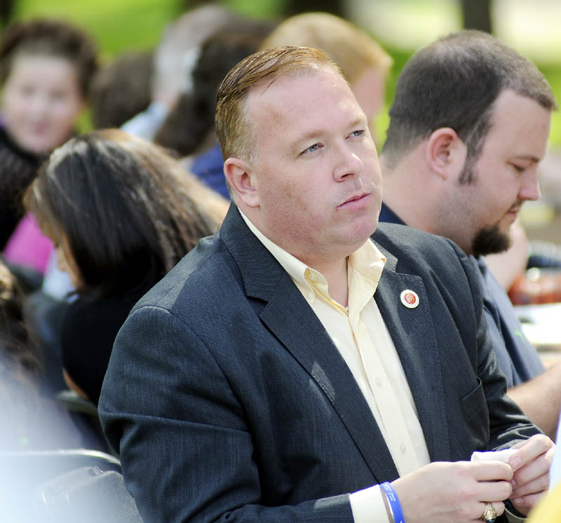 New York City Councilman Dan Halloran listens to a speaker Sunday at the Maine Liberty Caucus' 3rd annual Calvin Coolidge Clambake in Sidney. Halloran spoke during the event.