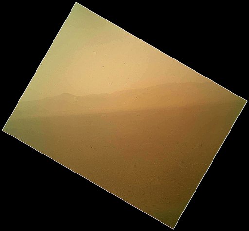 This image released today by NASA shows the first color view of the north wall and rim of Gale Crater where NASA's rover Curiosity landed Sunday night. The picture was taken by the rover's camera at the end of its stowed robotic arm and appears fuzzy because of dust on the camera's cover.