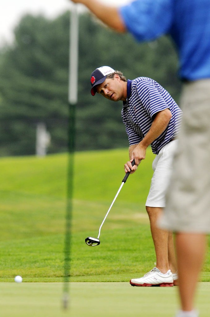 ON TARGET: Jason Gall putts Wednesday during the second round of the Maine State Golf Association Match Play tournament at Natanis Golf Course in Vassalboro.