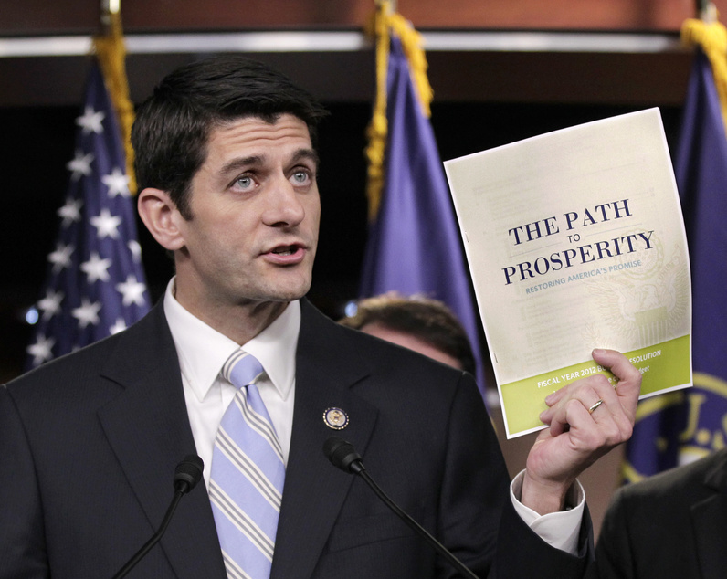 As House Budget Committee chairman, Paul Ryan, R-Wis., touted his 2012 federal budget. Ryan gives Romney a link to Capitol Hill leadership and underscores Romney's effort to make the election a referendum on the nation's economic course.