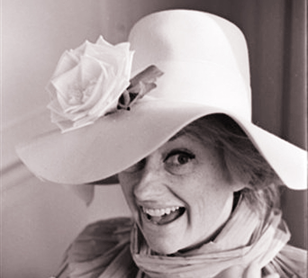 Comedian Phyllis Diller models one of her hundreds of hats in Hollywood, Calif., in a March 1966 photo.