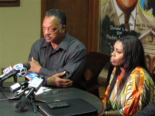 The Rev. Jesse Jackson, left, and Teresa Carter speak during a news conference on Wednesday in Memphis, Tenn., about the death of Carter's son, Chavis Carter while he was in police custody.