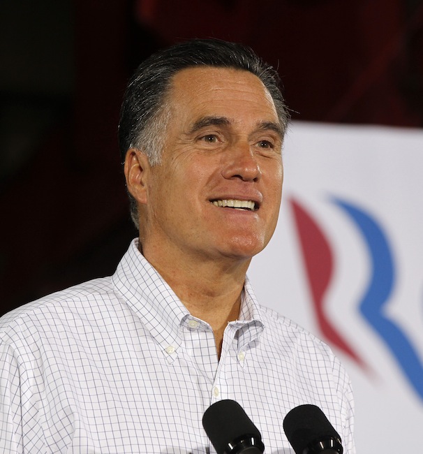 Republican presidential candidate Mitt Romney speaks to reporters after he campaigned at McCandless Trucking in North Las Vegas, Nev., Friday, Aug. 3, 2012. (AP Photo/Charles Dharapak)