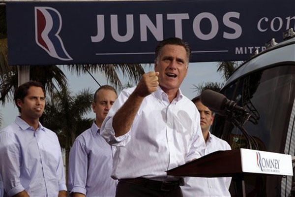 In this Monday, Aug. 13, 2012 file photo, Republican presidential candidate, former Massachusetts Gov. Mitt Romney, speaks at a campaign event in Miami, Fla. Republicans officially nominated Romney for president on Tuesday, Aug. 28. (AP Photo/Mary Altaffer, File)