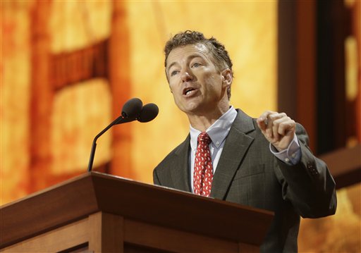 Sen. Rand Paul, R-Ky., addresses the Republican National Convention in Tampa, Fla., on Wednesday, Aug. 29, 2012. (AP Photo/Charles Dharapak)