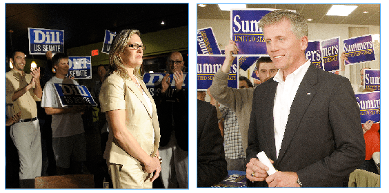 Maine's Democrat U.S. Senate candidate Cynthia Dill, left, and Republican U.S. Senate candidate Charlie Summers, right.