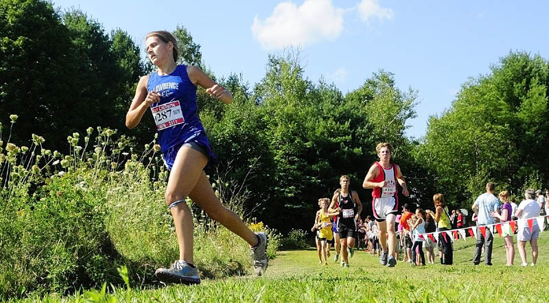 Lawrence's Jilli McAllister was the first female to finish the 2.4 mile course at the Scot Laliberte meet on Friday afternoon at Cony High School in Augusta.