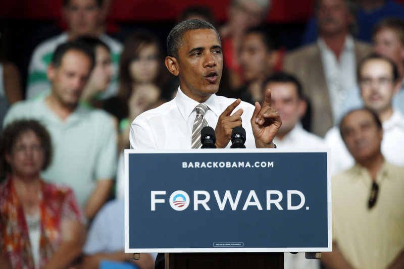 President Obama speaks during a campaign stop at the Colorado State Fairgrounds in Pueblo, Colo., on Thursday.