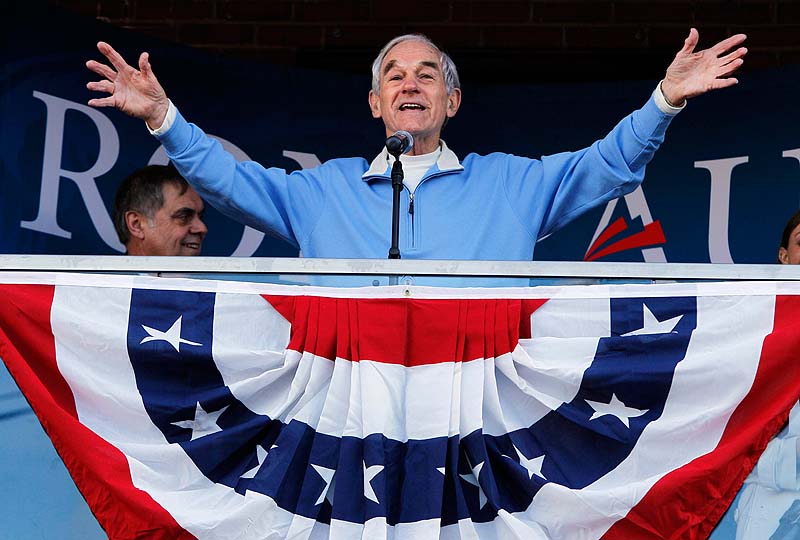 Republican presidential candidate Rep. Ron Paul, R-Texas, campaigns in Freeport, Maine, in this Jan. 28, 2012, photo.