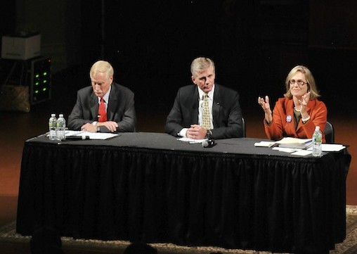 Independent Angus King, left, Republican Charlie Summers and Democrat Cynthia Dill at a Sept. 17 debate.