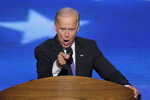 Vice President Joe Biden addresses the Democratic National Convention in Charlotte, N.C., on Thursday, Sept. 6, 2012. (AP Photo/J. Scott Applewhite)