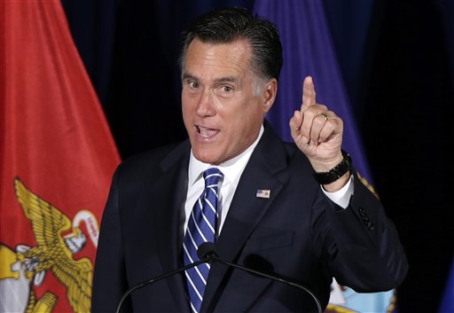 Republican presidential candidate, former Massachusetts Gov. Mitt Romney campaigns at American Legion Post 176 in Springfield, Va., Thursday, Sept. 27, 2012. (AP Photo/Charles Dharapak)