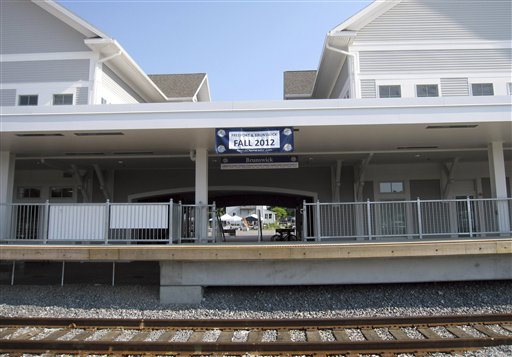 The new station and tracks in Brunswick, which will become the new northern terminus for Amtrak's Downeaster passenger train in November.