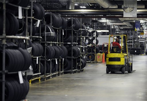 A forklift handles inventory at a Michelin tire manufacturing plant in Greenville, S.C., recently.