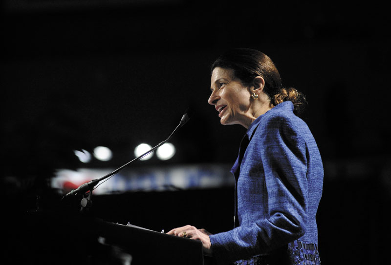 U.S. Sen. Olympia Snowe speaks during the Maine Republican Party State Convention in May. Republican strategist Karl Rove argues that Snowe should return any campaign money she accumulated before deciding to drop out of the Senate race in February.