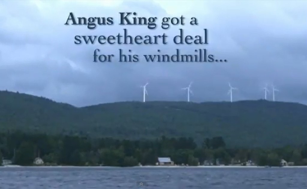A still image from one of the ads, which Angus King's campaign has called 'deceptive' and containing inaccuracies. The campaign has asked TV stations to stop airing it.