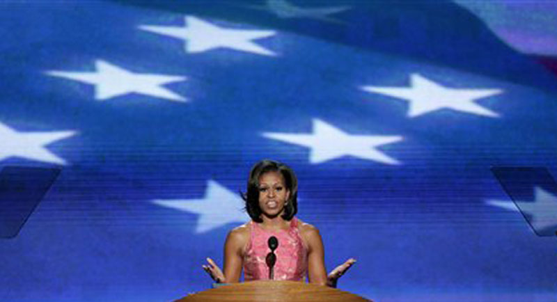 First Lady Michelle Obama address the Democratic National Convention in Charlotte, N.C., on Tuesday, Sept. 4, 2012. (AP Photo/J. Scott Applewhite)