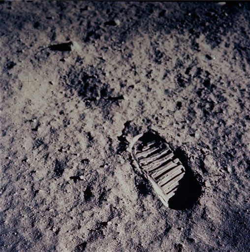 In this July 20, 1969 file photo, a footprint left by one of the astronauts of the Apollo 11 mission shows in the soft, powder surface of the moon. Commander Neil A. Armstrong and Air Force Col. Edwin E. "Buzz" Aldrin Jr. became the first men to walk on the moon after blastoff from Cape Kennedy, Fla., on July 16, 1969. The Associated Press photo/NASA