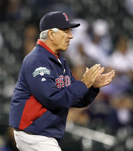 Boston Red Sox manager Bobby Valentine heads onto the field against the Seattle Mariners in a baseball game Wednesday, Sept. 5, 2012, in Seattle. (AP Photo/Elaine Thompson) Safeco Field