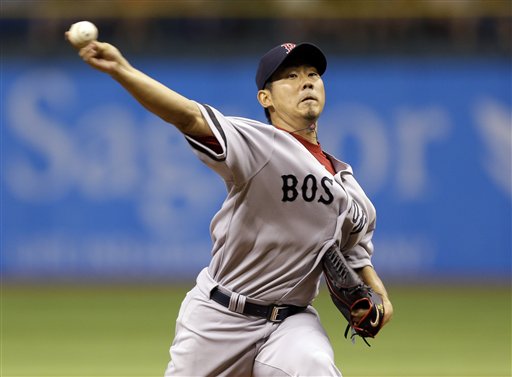 Boston Red Sox starting pitcher Daisuke Matsuzaka, of Japan, delivers to the Tampa Bay Rays during the first inning of a baseball game Wednesday, Sept. 19, 2012, in St. Petersburg, Fla. (AP Photo/Chris O'Meara) Tropicana Field