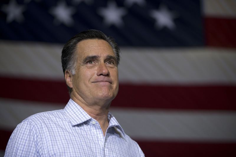 Republican presidential candidate, former Massachusetts Gov. Mitt Romney pauses during a campaign rally, Wednesday, Sept. 26, 2012, in Westerville, Ohio. (AP Photo/ Evan Vucci)