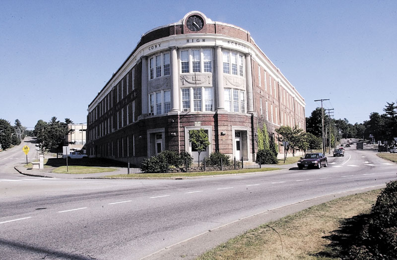 The old Cony High School flatiron building.