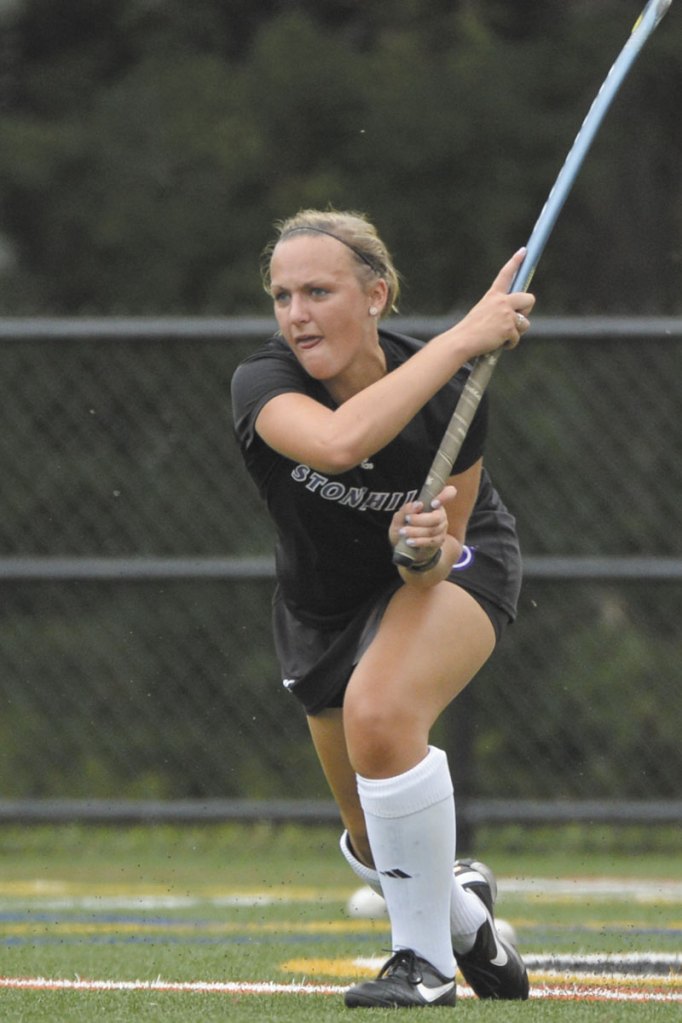 MAKING THE PLAY: Cony High School graduate Brittany Ford has four goals and two assists for Stonehill College this season.