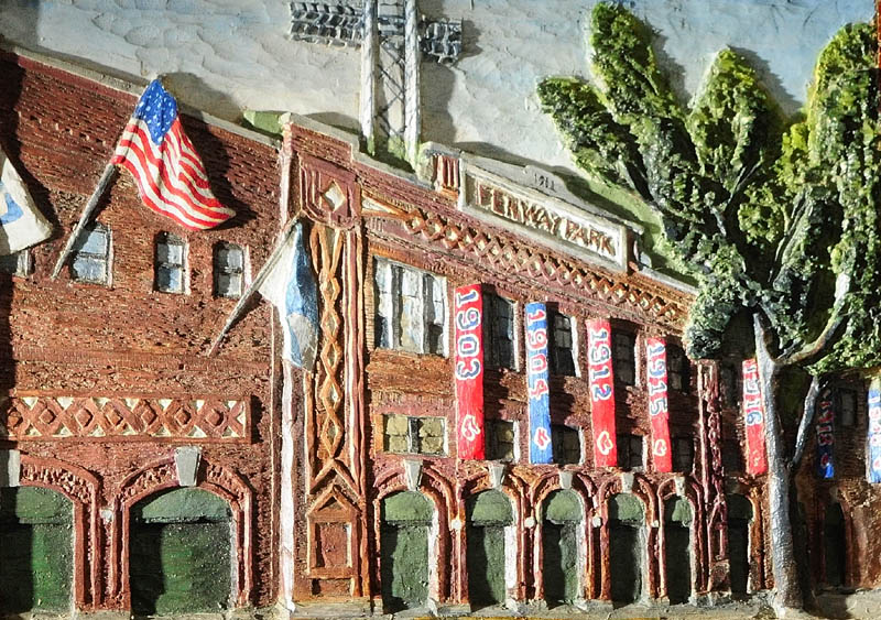 Fenway Park and the other 35 ballpark carvings by John Kennedy look like a painting from a distance, but are carved in white pine and then painted.