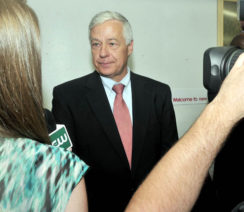 Staff photo by David Leaming U.S. Rep. Mike Michaud is interviewd during a tour at the New Balance shoe factory in Norridgewock on Thursday.