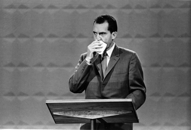 In 1960, in the first televised presidential debate, Republican presidential candidate Vice President Richard M. Nixon appeared clammy and tired next to a tanned and rested John F. Kennedy.
