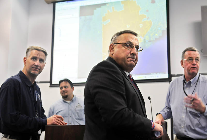 Gov. Paul LePage tours the Maine Emergency Management Agency offices in Augusta on Monday.