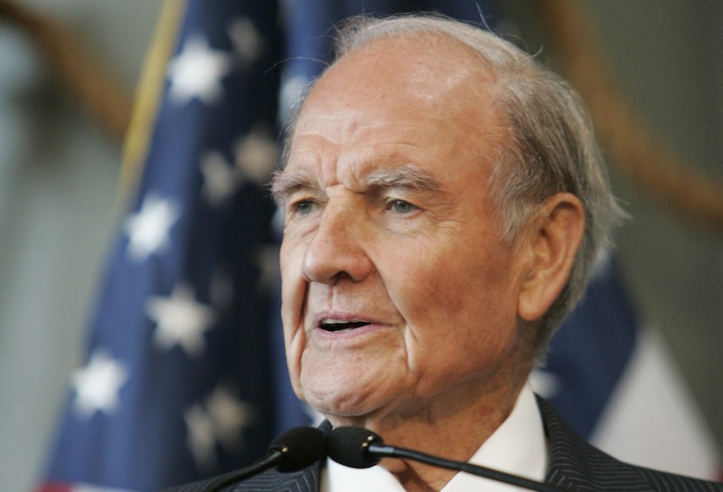 In this April 18, 2009, file photo former Sen. George McGovern delivers remarks at the National World War II Museum in New Orleans. Ann McGovern, the former senator's daughter, said Wednesday, Oct. 17, 2012, it's a blessing that she and other family members are able to surround her father as he declines in hospice care in South Dakota. (AP Photo/Bill Haber, File)