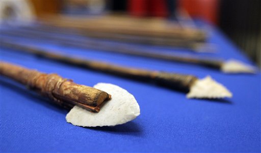 Some seized artifacts returned to Mexico are displayed on a table during a news conference at the Mexican Consulate in El Paso, Texas, on Thursday.