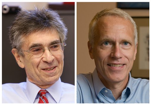 Duke University Professor Robert Lefkowitz, left, and Stanford University Professor Brian Kobilka.
