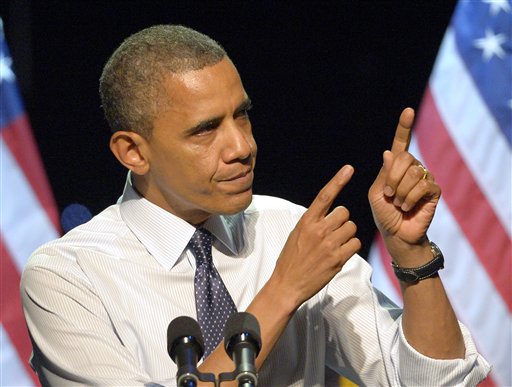 President Barack Obama speaks at a campaign event at the Nokia Theater, Sunday in Los Angeles.