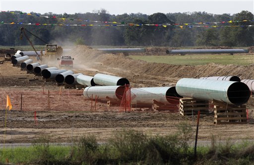 Large sections of pipe are shown on a neighboring property to Julia Trigg Crawford family farm on Oct. 4, 2012, in Sumner Texas.