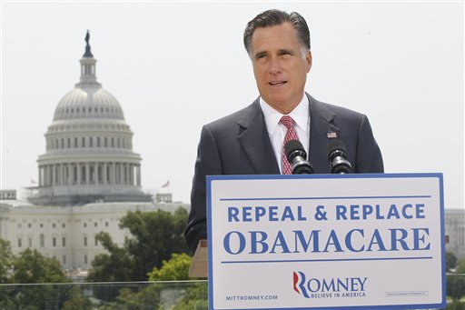 In this June 28, 2012, photo, Republican presidential candidate Mitt Romney speaks about the Supreme Court ruling on health care in Washington.