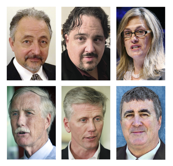 Maine candidates for U.S. Senate in the November 2012 general election, Top row, from left: independent Danny Dalton, independent Andrew Ian Dodge and Democrat Cynthia Dill. Bottom row, from left: independent Angus King, Republican Charlie Summers and independent Steve Woods.