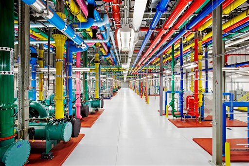This undated photo provided by Google shows a data center in Douglas County, Ga., one of the eight data centers that Google Inc. has running in the U.S., Finland and Belgium.