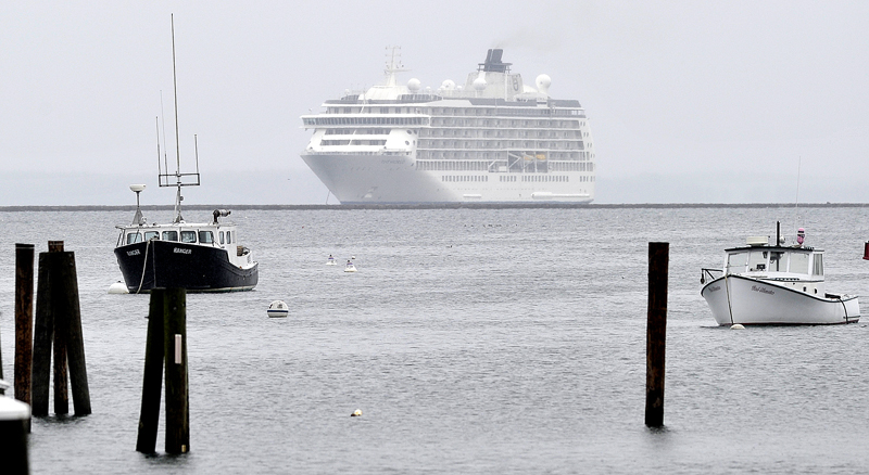 The World moors off Rockland on Friday, where it will remain for the weekend. Owners of the 165 studios and suites move onto the ship for months at a time.
