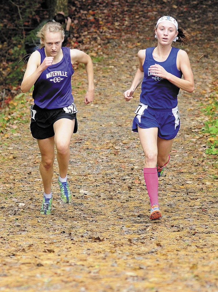 IN THE RUNNING: Waterville senior Bethanie Brown, left, and Lawrence senior Erzsebet Nagy are among the favorites to win the Class B and Class A state titles, respectively.